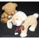 Toys: Happy Child brown teddy bear, jointed arms and legs, movable head glass eyes 13ins.