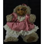 Toys: Raikes bears, Penelope bear, pink dress, carved wooden face, glass eyes, 14ins boxed, plus The