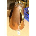 20th cent. Copperware: Benson tapered copper, insulated, jug, enamelled liner, hinged lid with cow