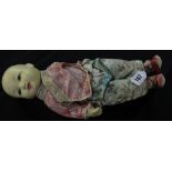 Toys: Early 20th cent. Chinese "Boy" doll in original clothing painted papier mache and jointed