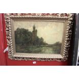 H. Merritt: 19th cent. Oil on canvas 'River Study' signed. Gilt framed 20ins. x 15ins.