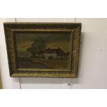 English School: Oil on canvas naive study of a farm house, framed 11ins x 8ins.