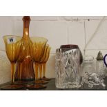 Glassware: Moser Karlstact Bohemian glass decanter 18ins and 5 stem glasses 7ins.