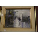 Hiroshi Tagami Acrylic Impasto on canvas "Some Showers" Jan 83 # 3066, signed front L.L. Inscribed