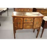 Late 18th/early 19th cent. Mahogany and marquetry, shell inlaid, dwarf sideboard, 2 cupboard, 2