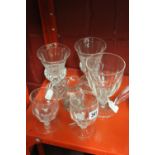 19th cent. Drinking & Other Glass: Including thistle glasses, fluted neck vase and 2 other glasses.