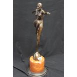 Late 20th cent. Art deco style bronze dancer on marble base. Signed T. Philipp A7255 with bronze