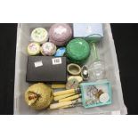 Plated & Ceramics Ware: Set of 6 yellow metal spoons, fish knives & forks, trinket boxes x 9,