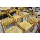 20th cent. Beech rush seated chairs, 4 carvers and 2 chairs.