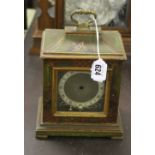 20th cent. Chinoiserie table clock case, green & gilt decoration minus movement.