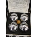 Games: Petanque (Boules) complete set contained in a aluminium case with instructions on how to play