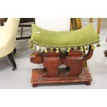 20th cent. Asian mahogany cat carved stool with upholstered seat.