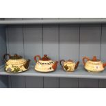 Devon Motto Ware, Aller Vale & Others: Teapots, Cottage, Scandy and cockerel designs 1 x 2 pint, 1 x