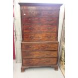 Late 18th cent. Mahogany chest on chest 2/3/3 canted sides on ogee supports.