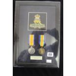 Military: WWI medals pair to 123733 Gunner HW Brew RA War Medal Victory Medal, box framed and