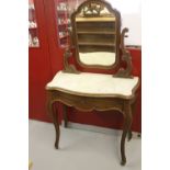 19th cent. French walnut, marble topped, washstand, mirror backed, single drawer on serpentine