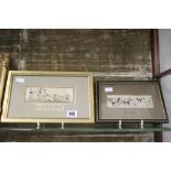 Silks: 19th cent. Stevenograph coach and horses 'The Good Old Days' 6ins x 2ins, foxhunt 'The