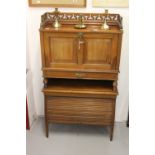 Late 19th cent. Aesthetic mahogany fall front bureau, gallery top, tambour base and narrow drop.