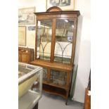 19th cent. 'Sheraton Revival' breakfront display cabinet on base, inlaid with fruitwood banding