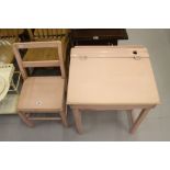 Children's Furniture: Painted child's school desk and chair.