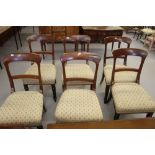 19th cent. Mahogany bar back dining chairs with upholstered seats, turned front supports,