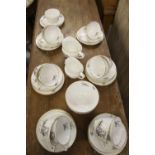 20th cent. Ceramics: Royal Worcester "Watteau" pattern 7 tea plates, 11 cups & saucers, 2 milk jugs,