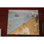 20th cent. Oil on canvas "Passengers onboard Ship", unframed 36ins. x 30ins.