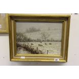 Edward Davison 1941- Oil on board 'Snow Falling', signed bottom left. 12ins x 9ins.