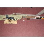 Fishing: Course & fly rods x 3, a tripod rod holder, all with cloth sleeves, a Garcia Mitchell 307