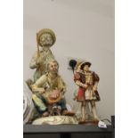 Continental Ceramics: Figure of a peasant fetching water, carrying a stick 21ins. Capo-di-monte