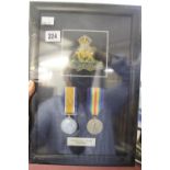 Military: WWI Medals pair to 207404 Driver C.J. Barrett RA War Medal 14-20 Victory Medal, box framed