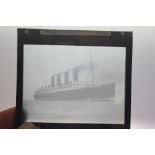 Photographic Magic Lantern Slides: Showing SS Lusitania, icebergs, Mauritania, Montrose, Dunbar