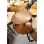 19th cent. Mahogany 2 tier tea table with single column, gadrooned decoration, the whole rising of 3