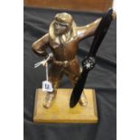 20th cent. Art deco style Spelter aviator lighter, copper patinated with black propeller - head