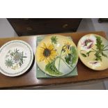 20th cent. Ceramics: Villeroy and Boch Majolica sunflower wall plate/charger plus a second charger