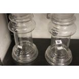 Glass shop counter sweet jars c1920, cylindrical form, collars to the base and top 15ins tall, 6½ins