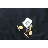 Gold Jewellery: Cufflink's, marked 9ct. 375, also unmarked yellow metal tie pin in the shape of a