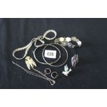 Jewellery: Hallmarked and sterling silver ring, brooch, pendant & chain, bracelet, necklace,