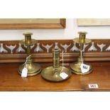 19th cent. Brassware: William Tonks candlesticks, circular base 6ins - a pair plus Skultuna