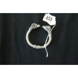 Jewellery: Stamped 925 silver rams head torque rope twist bracelet 1.7ozs.