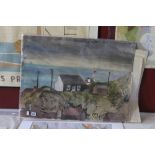 Ellis Family Archive: Rosemary Ellis 1910-1998, oil on paper of a house by the sea. 30ins x 23ins.