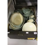 20th cent. Ceramics: Denby green stoneware dinner and tea ware. Tea cup & saucer x 10, soup bowl x