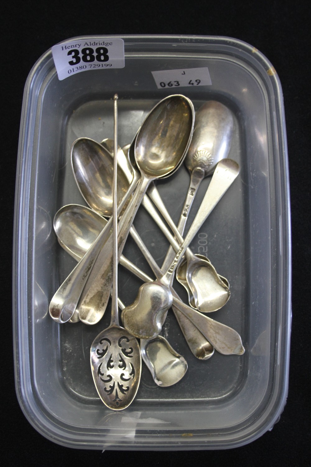 Hallmarked Silver: Spoons, rat tail sugar fretwork bowl spoon. Approx. 3oz.