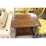 19th cent. Mahogany 2 tier side table with ebony & satinwood mark banding design on turned