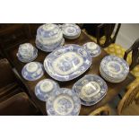 19th cent. Blue and white "Pearl" Florentine china 10 x 10ins, 7 x 9ins, 2 x 10½ins plates, soup