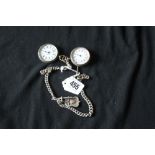 Watches: Dress Swiss 800 mark, white and lilac enamel face with hallmarked fob and chain. Also an