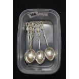 Japanese set of 6 spoons, chrysanthemum etched bowl, snake handle stamped Nagasaki 84 to rear of