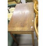 19th cent. Oak table with single drawer, shaped apron, chamfered supports.