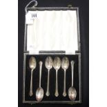 Hallmarked Silver: Set of 6 coffee spoons, Birmingham, cased. Approx. 2oz.