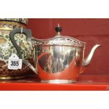 Hallmarked Silver: Teapot with open gallery, decoration maker John Round Sheffield 1896 15oz.